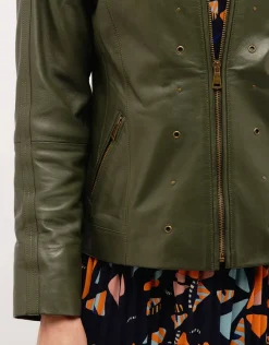 Christine Laure Vestes|Casual*Veste 100% cuir kaki